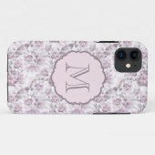 Schickes graues und rosa Blumenmuster-Monogramm Case-Mate iPhone Hülle (Rückseite (Horizontal))