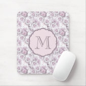 Schickes graues und rosa Blumenmuster-Monogramm Mousepad (Mit Mouse)