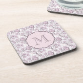 Schickes graues und rosa Blumenmuster-Monogramm Untersetzer (Linke Seite)