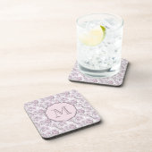 Schickes graues und rosa Blumenmuster-Monogramm Untersetzer (Rechte Seite)