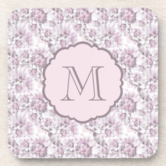 Schickes graues und rosa Blumenmuster-Monogramm Untersetzer (Vorderseite)