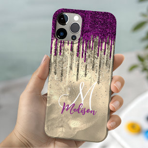 Schickes heißes rosa lila Glitter Gold tropft Mono Case-Mate iPhone 14 Hülle