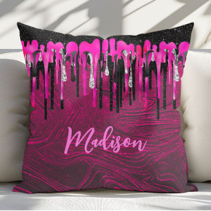 Schickes heißes Rosa schwarzes Glitter-Tropfen-Mon Kissen