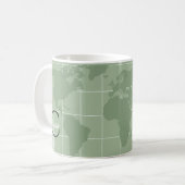 Schickes Hellgrün Weltkarte Monogramm Initial Etik Kaffeetasse (Vorderseite Links)