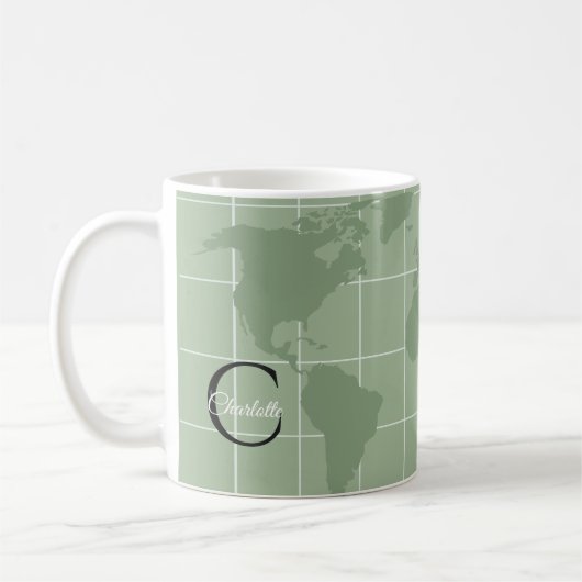 Schickes Hellgrün Weltkarte Monogramm Initial Etik Kaffeetasse (Links)