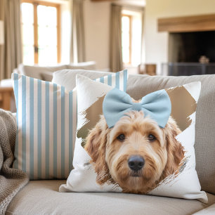 Schickes individuelles Foto-Pinselstrich-Hund Blau Kissen