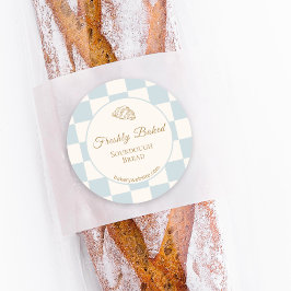 Schickes kariertes blaues Croissant-Backprodukt Runder Aufkleber