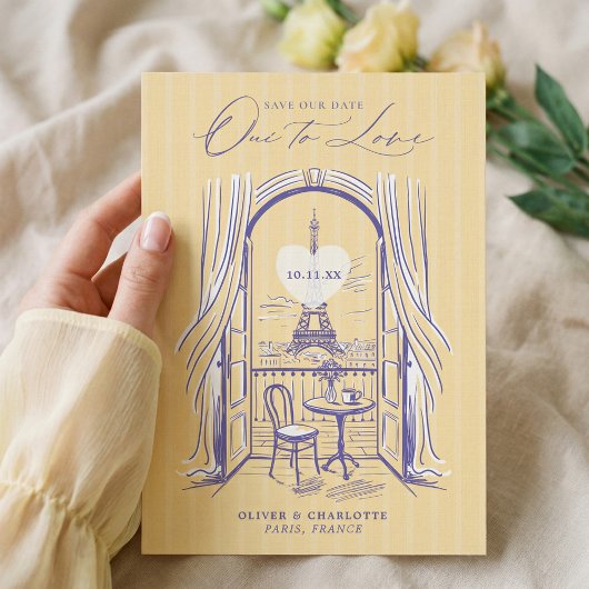 Schickes La Dolce Vita Handgezeichneter Eiffelturm Save The Date