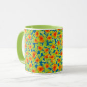 Schickes Land-orange Ringelblumen-Muster auf Blau Tasse (Vorderseite Links)