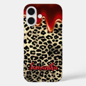 schickes Leopardenmuster rotes tropfendes Monogram Case-Mate iPhone Hülle (Rückseite)