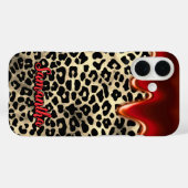 schickes Leopardenmuster rotes tropfendes Monogram Case-Mate iPhone Hülle (Rückseite (Horizontal))