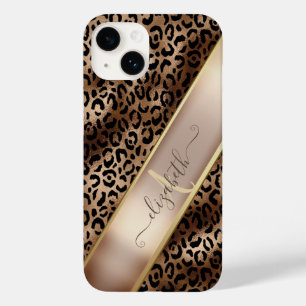 Schickes Leopardenmuster Schwarz Bronze Monogramm Case-Mate iPhone 14 Hülle
