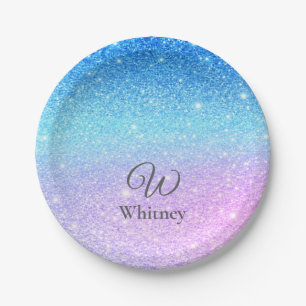 Schickes lila Ombre Blau Glitter Modern Pappteller