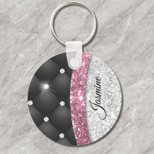 Schickes, Mädchenhaftes, falsches Silber Glitter S Schlüsselanhänger