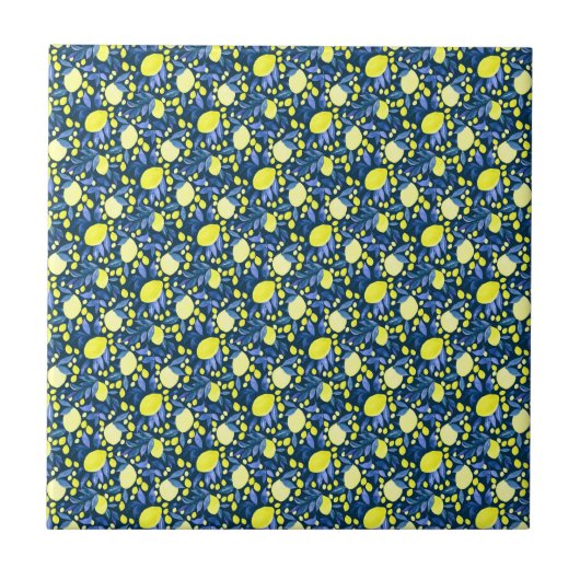 Schickes mediterranes rustikales Zitronen Blau Bla Fliese (Vorderseite)