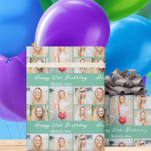 Schickes Meeresschaum-Grüner-Happy-Birthday-Fotoco Geschenkpapier