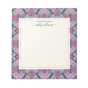 Schickes modernes barockes Muster Rosa Blau Notizblock