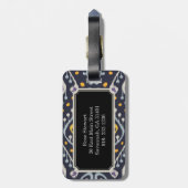 Schickes modernes gelbes blaues Marine ikat Gepäckanhänger (Rückseite vertikal)