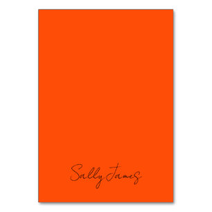 Schickes modernes Orange und schwarzes Signaturnam Tischnummer