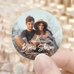 Schickes modernes Skript & Foto Hochzeitsdusche Da Runder Aufkleber