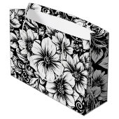 Schickes monochromes Blumenluxus-Muster (1) Große Geschenktüte (Rückseite Schrägansicht)