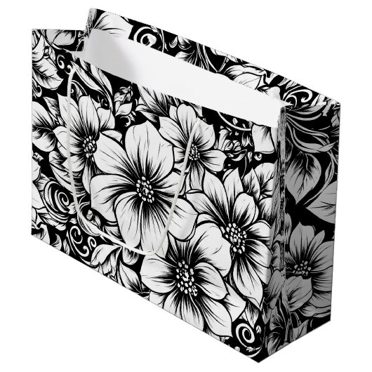 Schickes monochromes Blumenluxus-Muster (1) Große Geschenktüte (Vorderseite Schrägansicht)