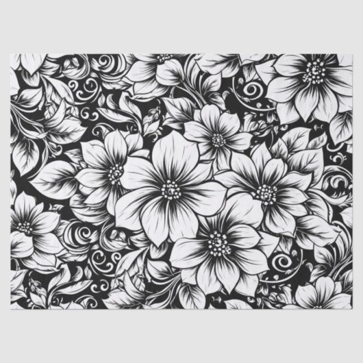 Schickes monochromes Blumenluxus-Muster (1) Seidenpapier (Vorderseite)