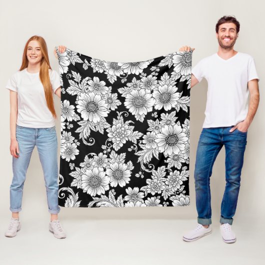 Schickes monochromes Blumenluxus-Muster (2) Fleecedecke (Beispiel)
