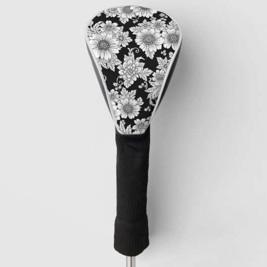 Schickes monochromes Blumenluxus-Muster (2) Golf Headcover (Vorderseite)