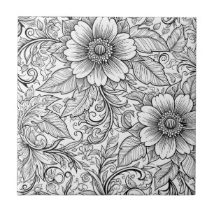 Schickes monochromes Blumenluxus-Muster (3) Fliese