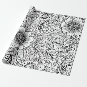 Schickes monochromes Blumenluxus-Muster (3) Geschenkpapier