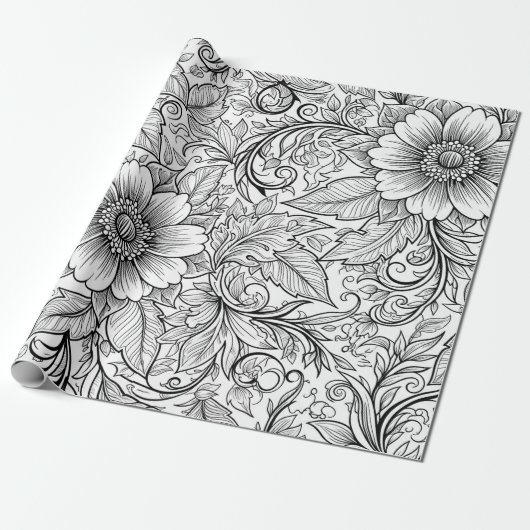 Schickes monochromes Blumenluxus-Muster (3) Geschenkpapier (Ungerollt)