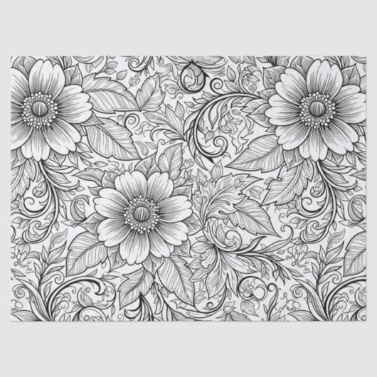 Schickes monochromes Blumenluxus-Muster (3) Seidenpapier (Vorderseite)