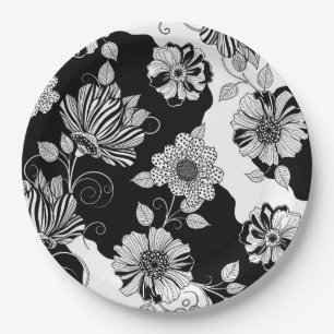 Schickes monochromes Blumenluxus-Muster (4) Pappteller
