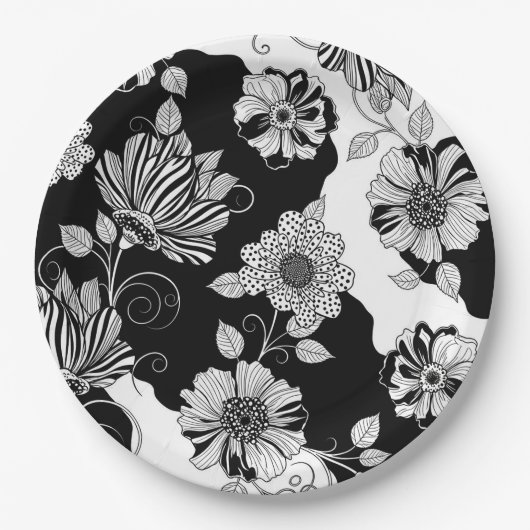 Schickes monochromes Blumenluxus-Muster (4) Pappteller (Vorderseite)
