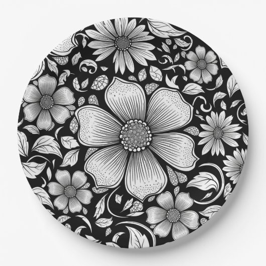 Schickes monochromes Blumenluxus-Muster (6) Pappteller (Vorderseite)
