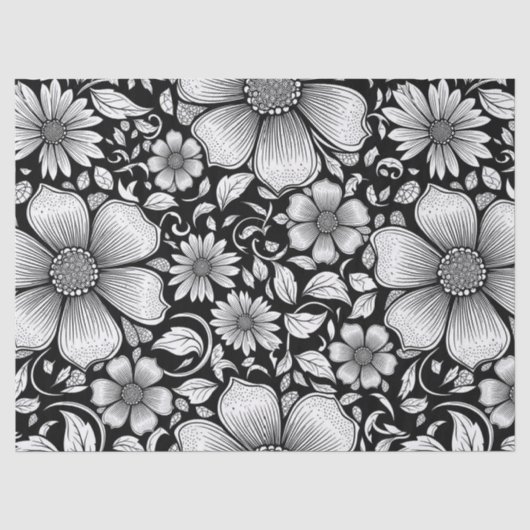 Schickes monochromes Blumenluxus-Muster (6) Seidenpapier (Vorderseite)