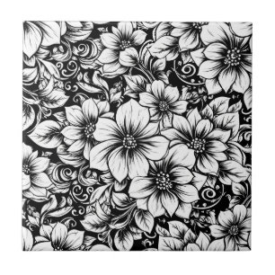 Schickes monochromes Blumenluxusmuster (1) Fliese