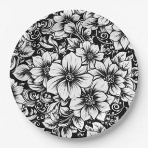 Schickes monochromes Blumenluxusmuster (1) Pappteller