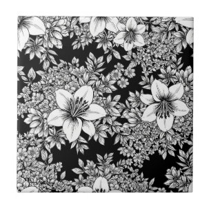 Schickes monochromes Blumenluxusmuster (8) Fliese