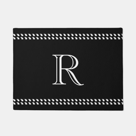SCHICKES MONOGRAMM DER TÜR-MAT_WHITE AUF SCHWARZEM FUßMATTE (Vorderseite)
