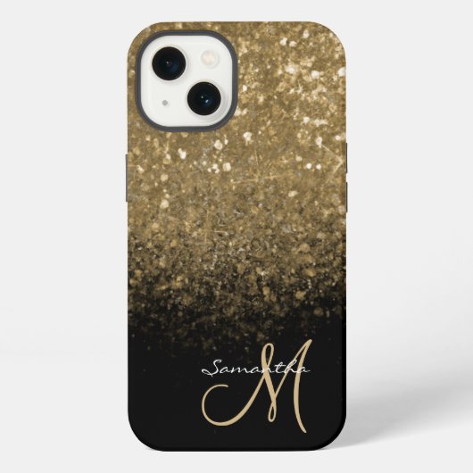 Schickes Monogramm Gold Glitter & Schwarz iPhone Hülle (Rückseite)