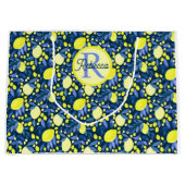 Schickes Monogramm Name Rustikal Zitrus Lemons Bla Große Geschenktüte (Vorderseite)