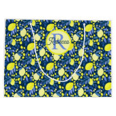 Schickes Monogramm Name Rustikal Zitrus Lemons Bla Große Geschenktüte (Rückseite)