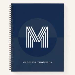 Schickes Navy Blau Geometrisches Modernes Monogram Notizblock