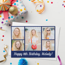 Schickes Navy Blau Happy Birthday Foto Collage