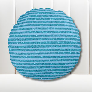 Schickes Ozeanblau Glitter Style horizontale Strei Rundes Kissen