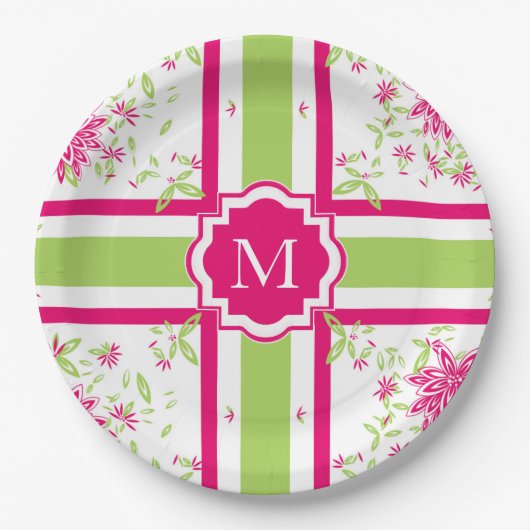 SCHICKES PAPIER PLATE_LOVELY HEISSES PINK/GREEN PAPPTELLER (Vorderseite)