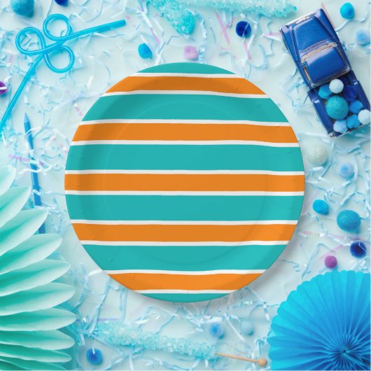 SCHICKES PAPIER PLATE_TURQUOSIE/ORANGE STRIPES #6 PAPPTELLER (Party)