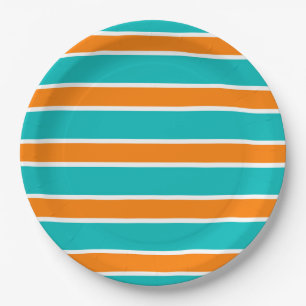 SCHICKES PAPIER PLATE_TURQUOSIE/ORANGE STRIPES #6 PAPPTELLER